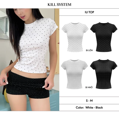 Áo babytee chấm bi form body tôn dáng IU - 𝐊𝐈𝐋𝐋 𝐒𝐘𝐒𝐓𝐄𝐌