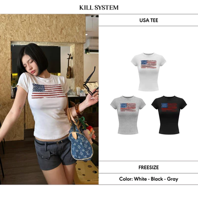 Áo thun babytee co giãn ôm body in hình USA - 𝐊𝐈𝐋𝐋 𝐒𝐘𝐒𝐓𝐄𝐌
