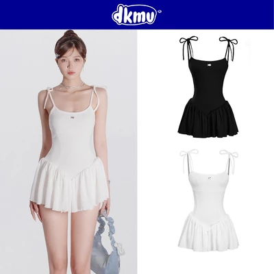 Đầm 2 dây ngắn kiểu buộc nơ DKMV xòe nịnh dáng có quần trong đen, trắng logo inox Cá Ara Dress| K-D24