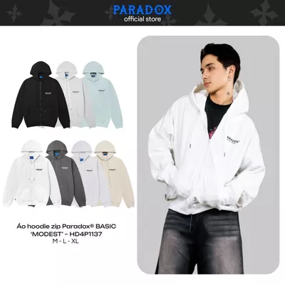 Áo hoodie BASIC 'MODEST' ZIP HOODIE Chất nỉ bông PARADOX HD4P1137