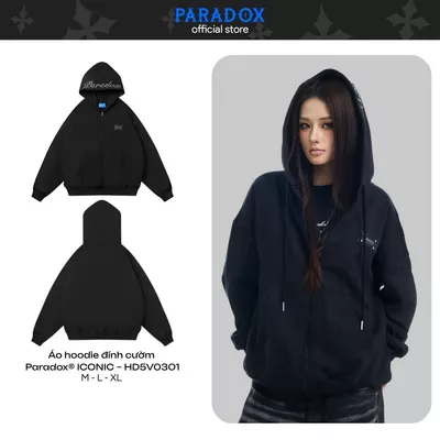 Áo hoodie đính cườm ICONIC HOODIE chất nỉ bông PARADOX HD5V0301