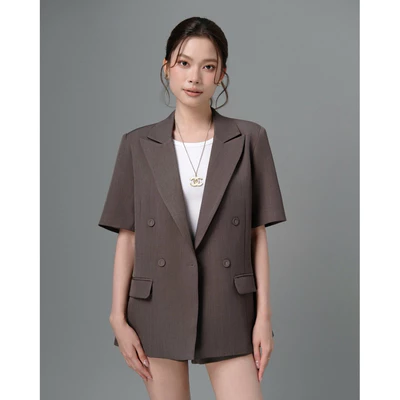 RUBIES Haper Blazer - Áo Khoác Blazer Nữ Vải Cotton Lạnh Dáng Suông Tay Ngắn