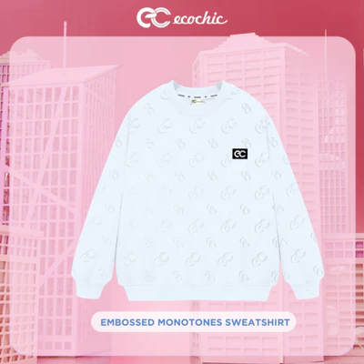 (LINK SALE) Áo Sweater ECOCHIC EMBOSSED MONOTONES SWEATSHIRT Chất Liệu Ecozy Công Nghệ Mới Cao Cấp Chính Hãng B111