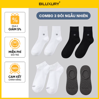 [Combo 3 Ngẫu Nhiên] COMBO Tất Nam, Tất Lười Cô Cao Cổ Thấp Biluxury Vải Trúc Thoáng Nhẹ Kháng Khuẩn
