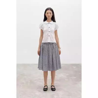LIBÉ WORKSHOP - Chân váy lửng xoè caro trắng đen 7393