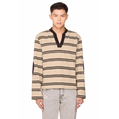 Áo thun tay dài cổ chữ V - BEUTER® STRIPED ELBOW PATCH SWEATER - GRULLO