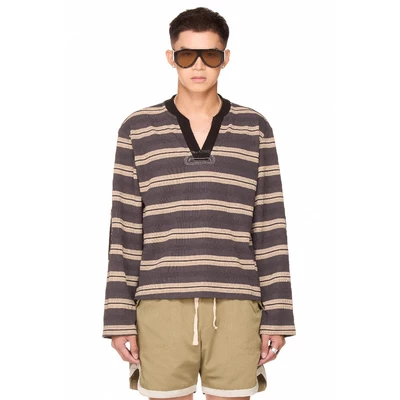Áo thun tay dài cổ chữ V - BEUTER® STRIPED ELBOW PATCH SWEATER - DARK GREY