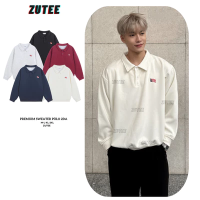 Áo Sweater Polo Trơn Local Brand ZUTEE Nỉ 2 Da Cotton Unisex Nam Nữ Thêu Cờ