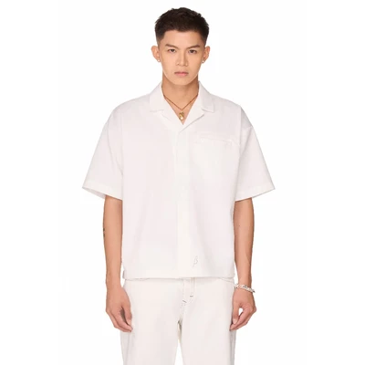 Áo sơ mi dáng ngắn boxy cổ cuban - BEUTER® APPLIQUÉ BUTTON UP SHIRT - WHITE