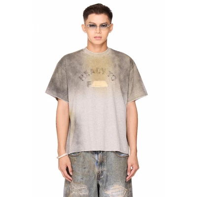 Áo thun boxy tay ngắn phun sơn thêu chữ - BEUTER® “READY-TO-F___” SPRAY BOXY T-SHIRT - GREY