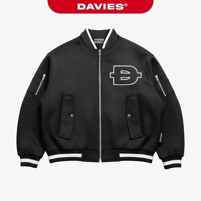 Áo khoác lửng thun xốp thêu chữ DAVIES túi hộp 2 tay phong cách hiphop bo chun đứng form POL Boxy Bomber Jacket |D-AK5