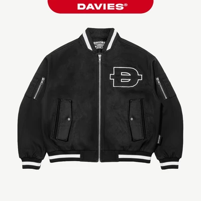 Áo khoác bomber kaki thêu chữ DAVIES khóa kéo form rộng lót dù thoáng túi hộp đường cắt hiphop POL Boxy Jacket| D-AK5-KK