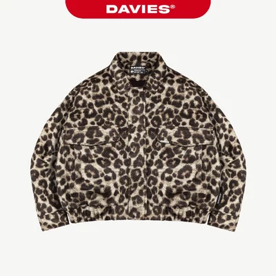 Áo bomber họa tiết da báo croptop DAVIES nỉ dạ thiết kế logo inox túi hộp lót dù Leopard Classy Jacket| D36-AK2-LEO