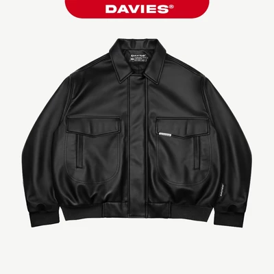 Áo khoác bomber da DAVIES đường cắt nổi định hình form hiphop khóa kéo có lót dù logo inox Classy Crop Jacket|D32-AK6-DA