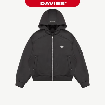 Áo khoác hoodie zip form boxy DAVIES mũ rộng thiết kế các nút bấm kim loại đường may hộp nổi POL 2.O Jacket | D-AK14