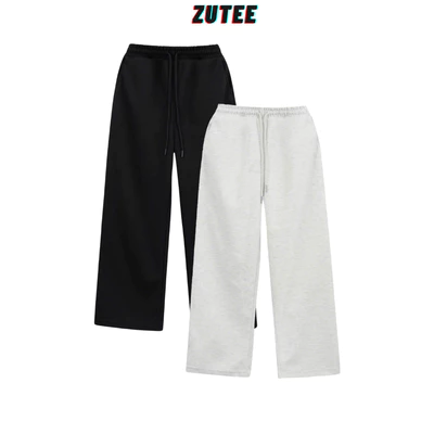 Quần nỉ 2da ống rộng  vải nỉ 2da Track Pants  ZUTEE Quần dài ống rộng nam nữ unisex thể thao màu xám QS24