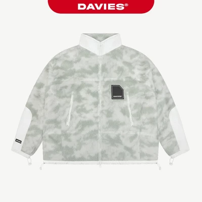 Áo khoác lông cừu họa tiết camo cổ trụ DAVIES xanh phối trắng form hiphop có lót dù zipper Fleece Zip-Up Jacket|D-AK16-T