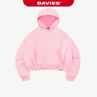 Hoodie mũ to thêu chữ DAVIES nỉ chân cua có túi màu hồng form rộng nam nữ Original | D-HD1-H
