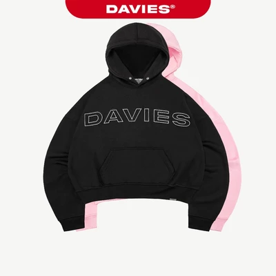 Hoodie mũ to thêu chữ DAVIES nỉ chân cua có túi màu hồng, đen form rộng nam nữ Original | D-HD1