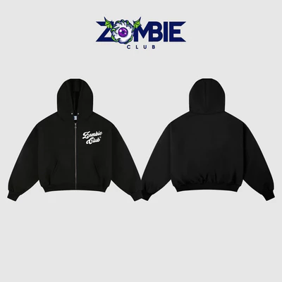 Áo Hoodie Zip, Nỉ Chân Cua 420gsm, ZOMBIE.CLUB,Mã SS26,Thêu Xù, Chính Hãng