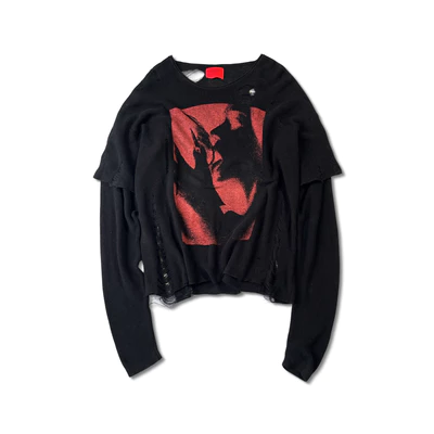 Áo len "NOTHING KNIT LONGSLEEVES" form cropped màu đen