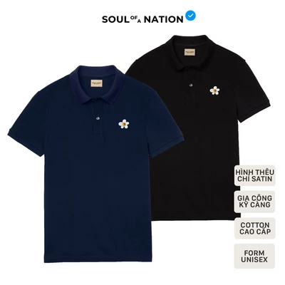 Áo Polo THÊU HOA CÚC được làm thủ công, có cổ Basic vải cá sấu Pique Cotton, chỉn chu - SOUL OF A NATION