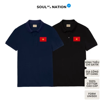 Áo Polo PATCH THÊU LÁ CỜ VIỆT NAM, có cổ Basic vải cá sấu Pique Cotton, chỉn chu - SOUL OF A NATION