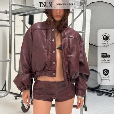 TSUN - Lexon Leather Jacket Áo Khoác Hiệu Ứng Da Đỏ Đô Cá Tính