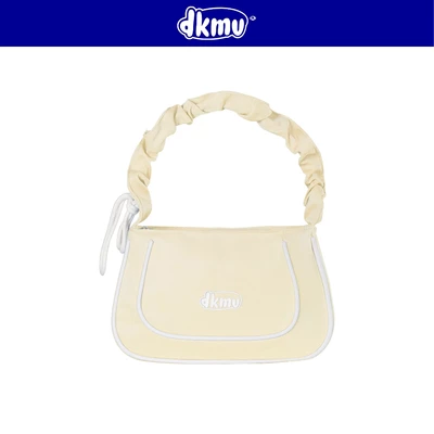 Túi đeo vai nữ xinh màu kem viền trắng DKMV thiết kế quai nhún rút dây in chữ su nổi vải canvas Nichu Bag| K-B42-KVT