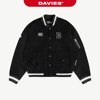 Áo khoác Kaki bomber nam nữ form rộng DAVIES màu đen thêu chữ Khaki Daviesism Jacket | D36-AK6-KK