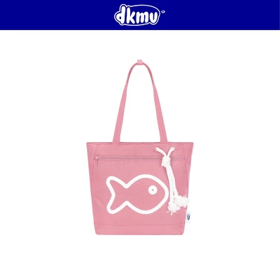 Túi tote hồng pastel in hình Cá DKMV dây rút logo su chất liệu Canvas kèm lót dù Drawstring Tote Bag | K-B39-H