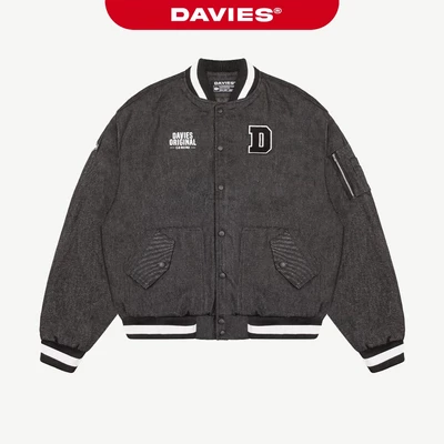 Áo khoác bomber Jean nam nữ form rộng local brand DAVIES màu đen thêu chữ Khaki Daviesism Jacket I D36-AK6-J
