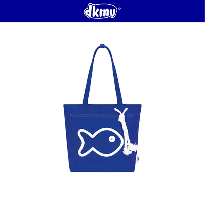 Túi xách nữ tote in hình Cá xinh DKMV thiết kế dây rút có khóa kéo canvas kèm lót dù xanh biển Drawstring Bag| K-B39-XB