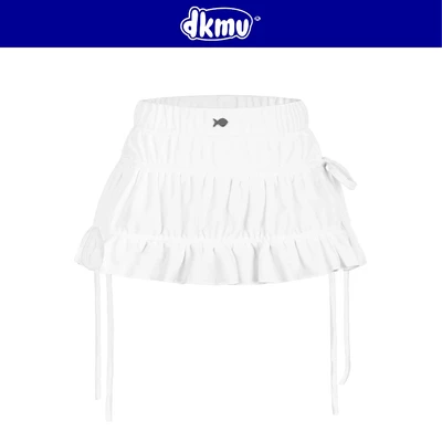 Chân váy ngắn nhung mịn trắng xòe DKMV thiết kế buộc nơ xinh logo inox hình Cá lưng chun Velvet Gabrie Skirt| K21-V2-T