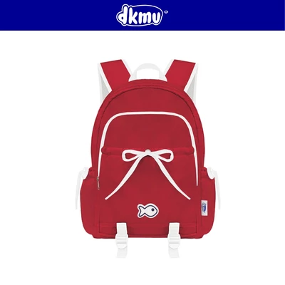 Balo nữ xinh màu đỏ phối viền trắng DKMV nhiều ngăn buộc nơ chất canvas kèm lót dù Aimee Ribbon Backpack| K-P35-DO