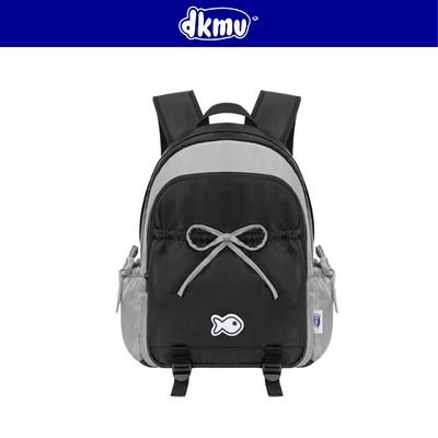 Balo đen nữ kiểu phối xám thắt nơ xinh DKMV nhiều ngăn đựng laptop dưới 15inch canvas Aimee Ribbon Backpack| K-P35-D