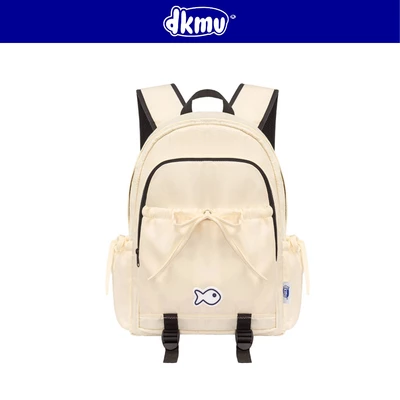 Balo nữ cute kem phối viền DKMV thắt nơ phối logo su Cá chất canvas có lót dù nhiều ngăn Aimee Ribbon Backpack| K-P35-K