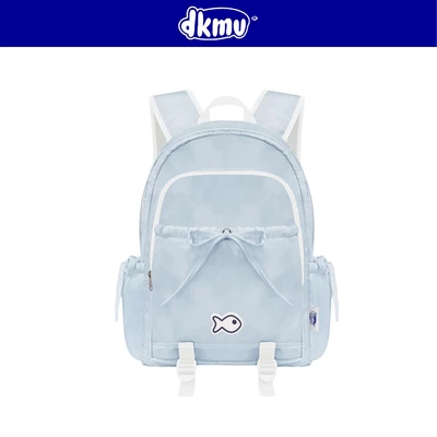 Balo nữ đi học xanh biển phối viền DKMV thắt nơ đựng laptop dưới 15inch chất liệu canvas Aimee Ribbon Backpack| K-P35-XB