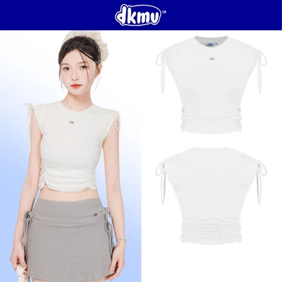 Áo croptop nữ sát nách DKMV cổ tròn thắt dây nơ vai kèm bo chun eo xinh xắn màu trắng Kaytlyn Tops | K-T1