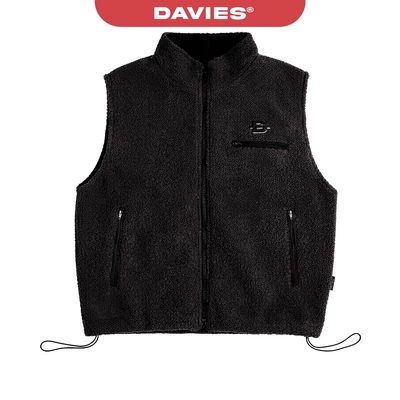 Áo gile lông nam nữ khoác ngoài DAVIES cổ trụ phối khóa kéo 2 đầu có lót dù màu đen Fleece Zip-Up Vest | D-AK20-D