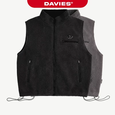 Áo gile lông nam nữ khoác ngoài DAVIES cổ trụ phối khóa kéo 2 đầu có lót dù màu đen, xám Fleece Zip-Up Vest | D-AK20