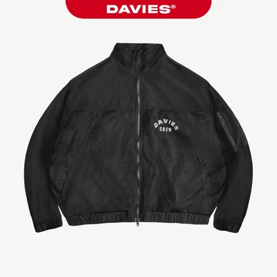 Áo khoác dù nam nữ phối lưới hiphop DAVIES in logo thiết kế cổ trụ khóa kéo có lớp lót màu đen Gridlock Jacket| D-AK26