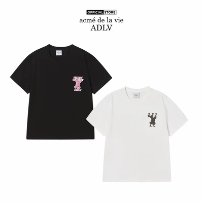 Áo thun nữ ADLV Fuzzy Font Rabbit dáng standard màu đen/kem - Hàng chính hãng