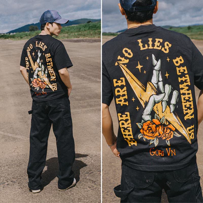 Áo Thun Tay Lỡ Oldskull Boxy Màu Đen Chất liệu Premium Cotton 100% Gori Vietnam GR399