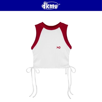 Áo ba lỗ croptop nữ trắng phối đỏ DKMV hình thêu Cá đáng yêu rút dây 2 bên thân áo ôm dáng Nelly Top |K-T15-TDO