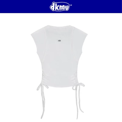 Áo croptop trắng rút dây 2 bên gấu áo DKMV điều chỉnh độ ngắn và ôm sát cổ tròn cao tay ngắn Laris Top | K-T2-T