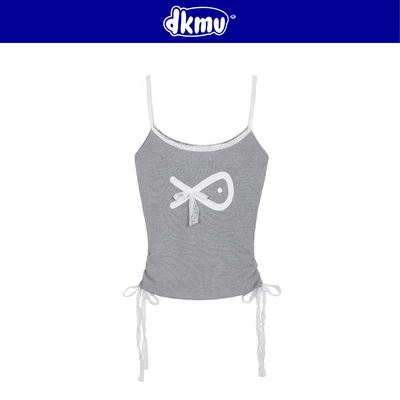 Áo 2 dây kiểu phối ren thắt nơ xinh DKMV in hình Cá màu xám chất thun gân ôm sát tôn dáng đáng yêu Binky Top | K-T10-X