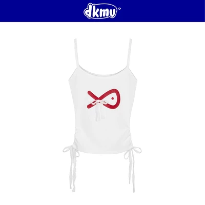 Áo 2 dây trắng kiểu phối ren thắt nơ DKMV in hình cá thun gân ôm tôn dáng đáng yêu Binky Top | K-T10-T