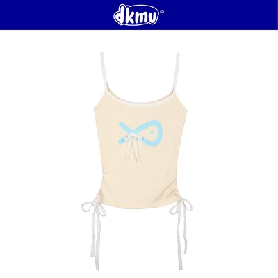 Áo 2 dây nữ dễ thương màu kem phối ren DKMV thắt nơ in hình Cá chất thun gân ôm sát tôn dáng Binky Top | K-T10-K