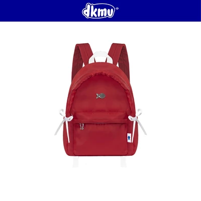 Balo đỏ nữ dây rút thắt nơ xinh DKMV logo inox hình Cá nhiều ngăn chất liệu dù kèm lót Mallow Backpack | K-P43-DO